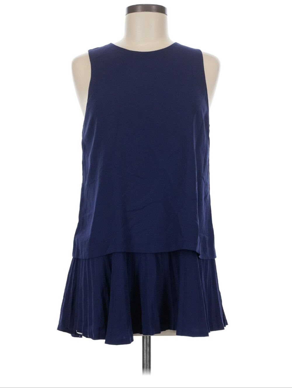 Theory Navy Blue Sleeveless Tank with Pleated Hem